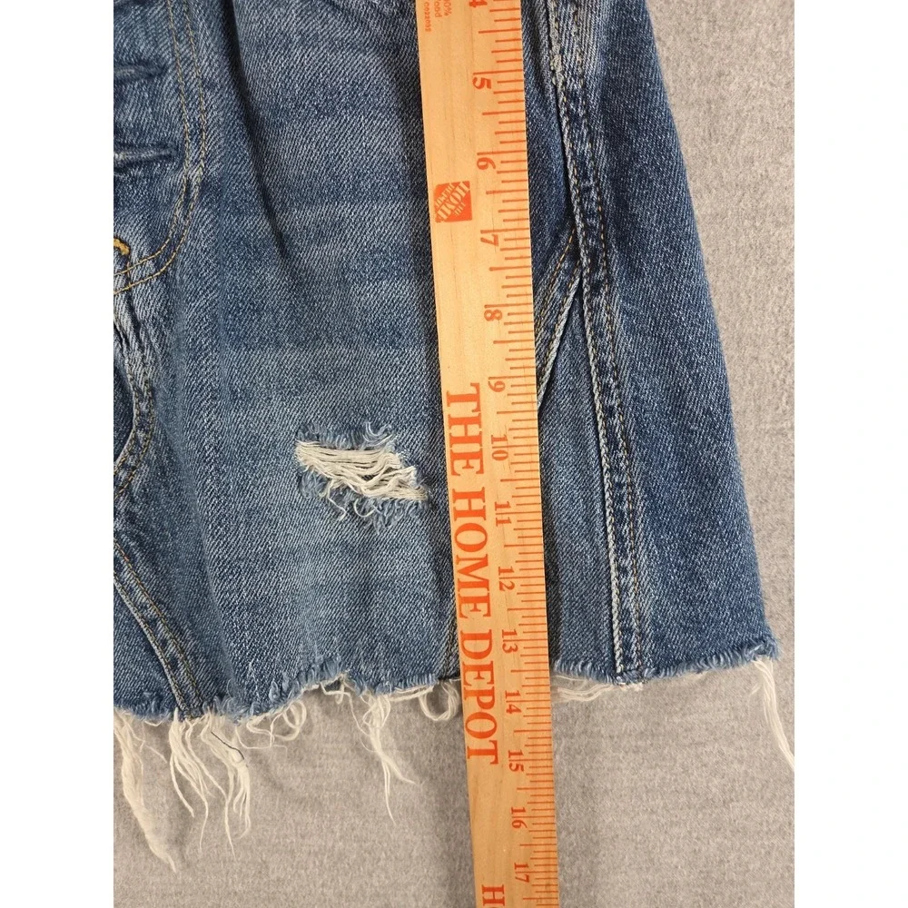 WE THE FREE Free People 25 Button Fly Distressed Denim Mini Skirt Boho Grunge